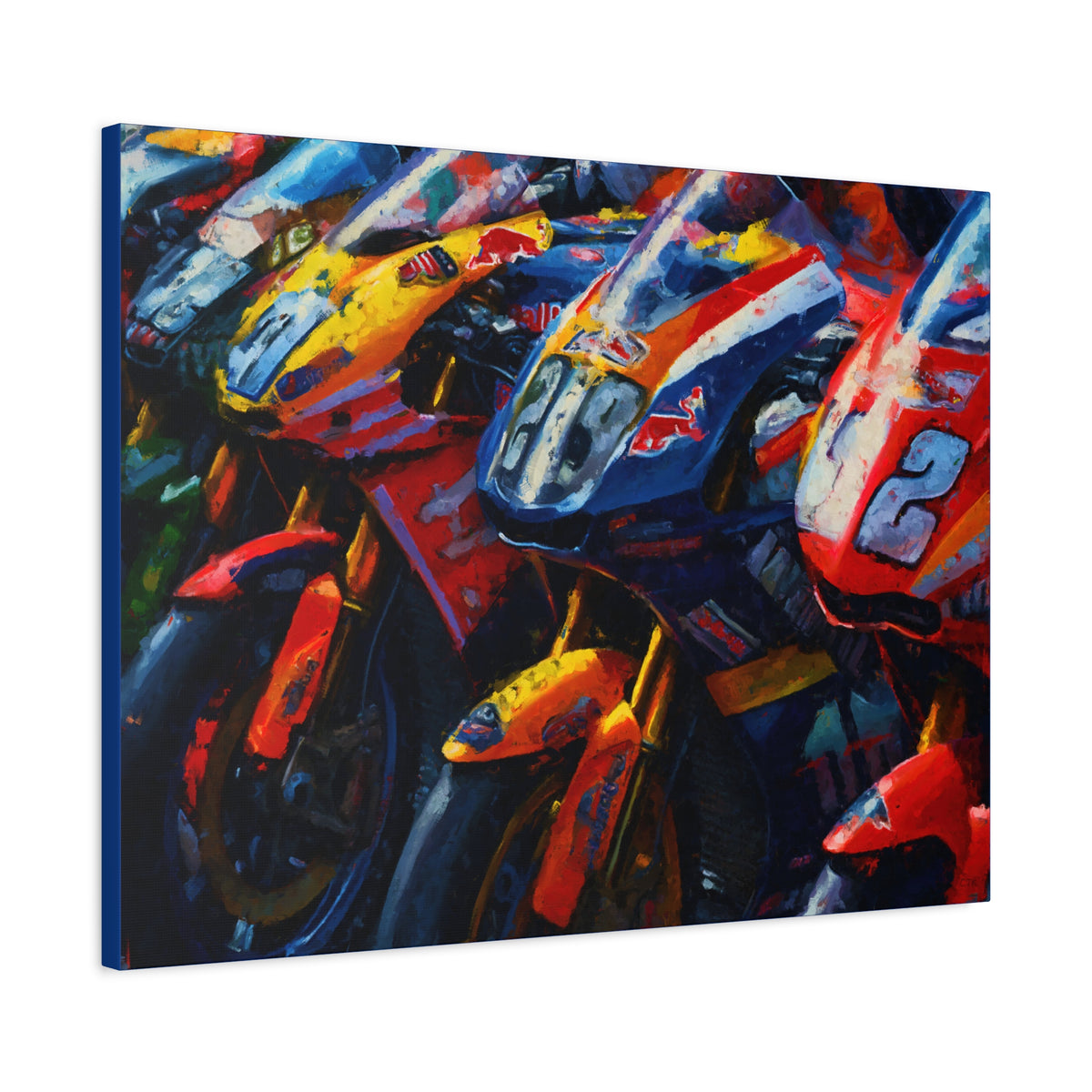 Impressionist MotoGP Bike Lineup Stretched Canvas Fine Art Print Poster, Ready to Hang, Wall Art MotoGP Gift
