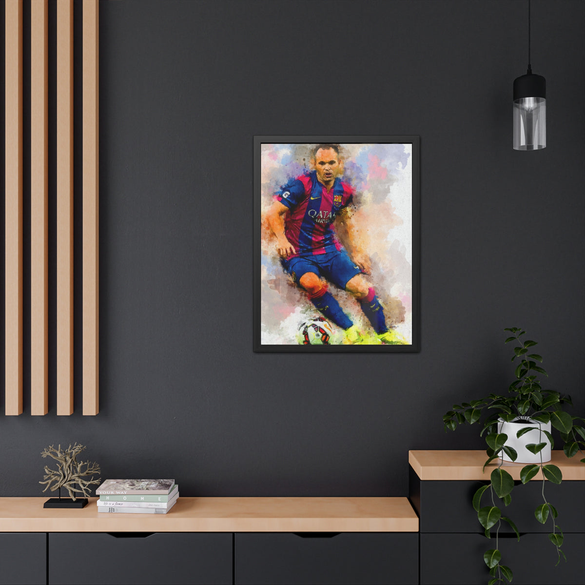 Andrés Iniesta Expressionist Portrait - Soccer Legend Art! Ready to Hang Framed Watercolour Fine Art Painting Print Poster, Football Wall Art, Soccer Fan Gift