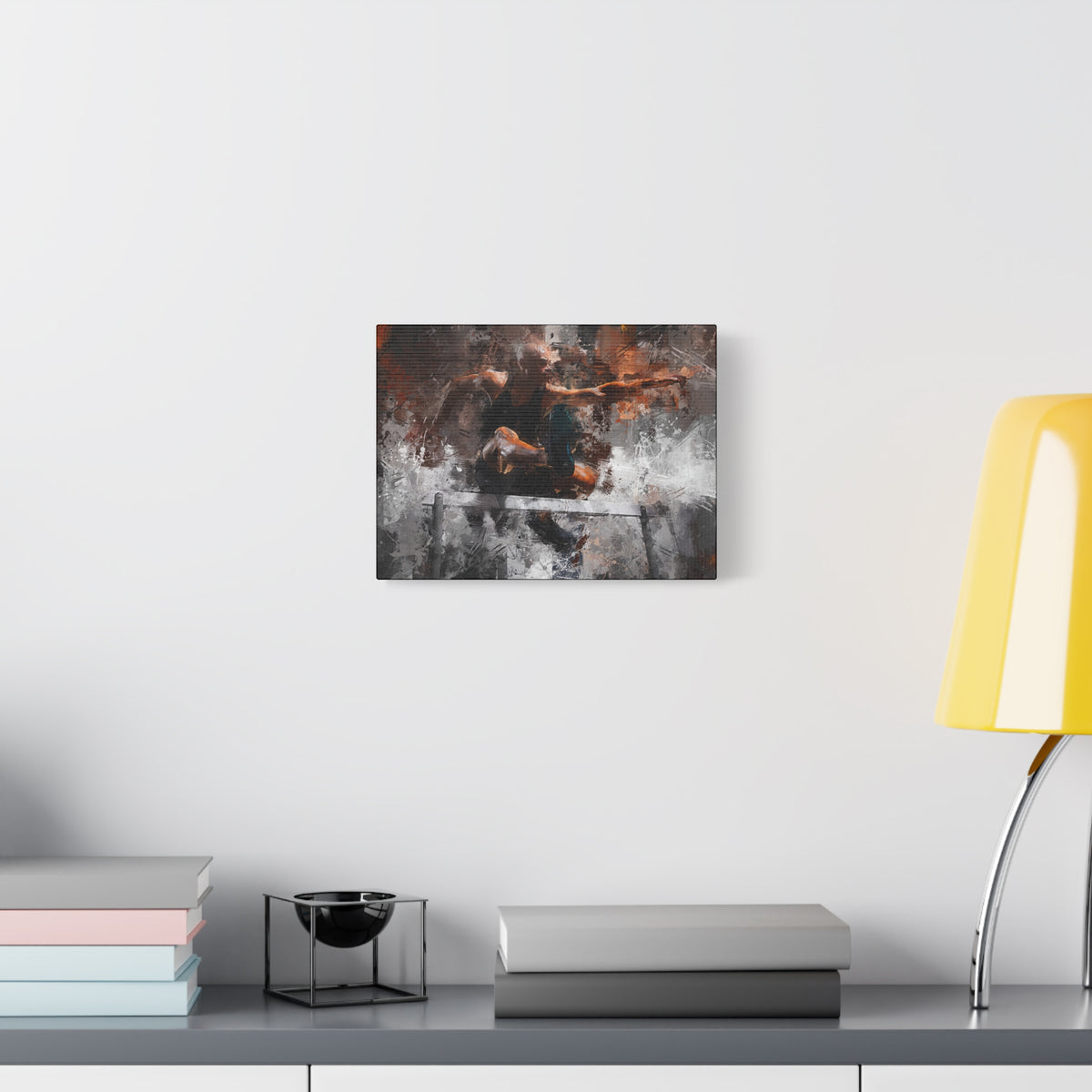 Athletic Hurdler Expressionist Canvas Print - Fine Art Athletics Décor with Expressive Brush Strokes and Splashes of Paint. Stretched Canvas Athletics Fine Art Print Poster - Ready to Hang Wall Art, Hurdling Fan Gift