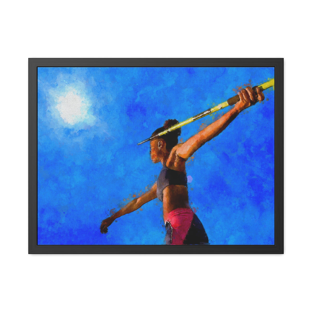 Expressive Javelin Thrower Watercolour Art Print – Ready to Hang Framed Fine Art Painting Poster, Athletics Wall Art, Athletics Fan Gift