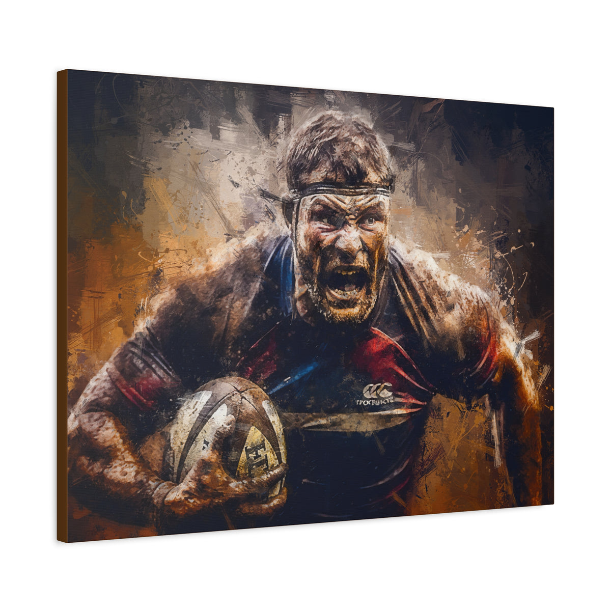 Rugby Dynamo Unleashed: Expressionist Stretched Canvas Fine Art Print Poster - Ready to Hang Wall Art, Rugby Fan Gift