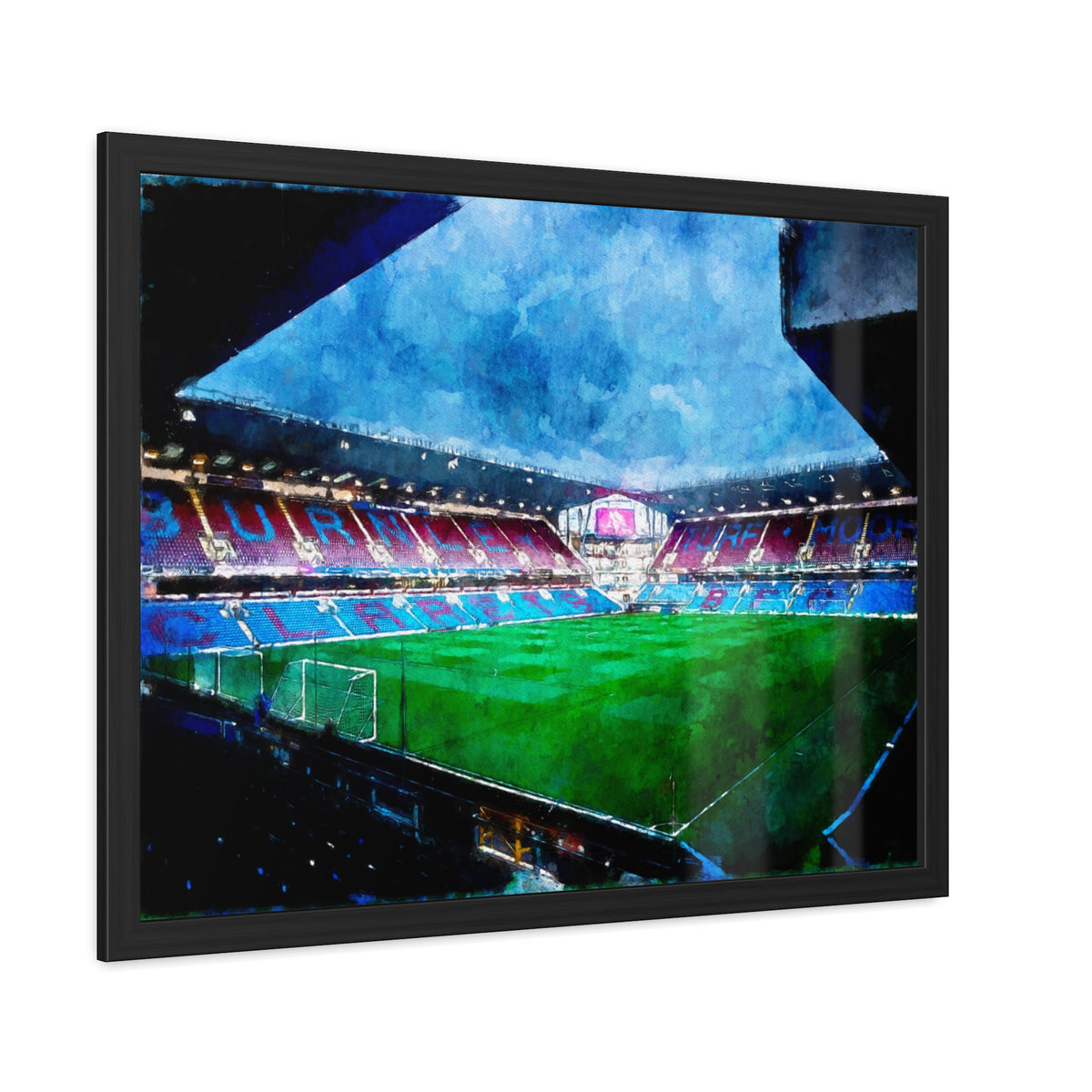 Burnley Turf Moor - Expressionist Modern Art - Ready to Hang Framed Watercolour Fine Art Painting Print Poster, Football Wall Art, Soccer Fan Gift