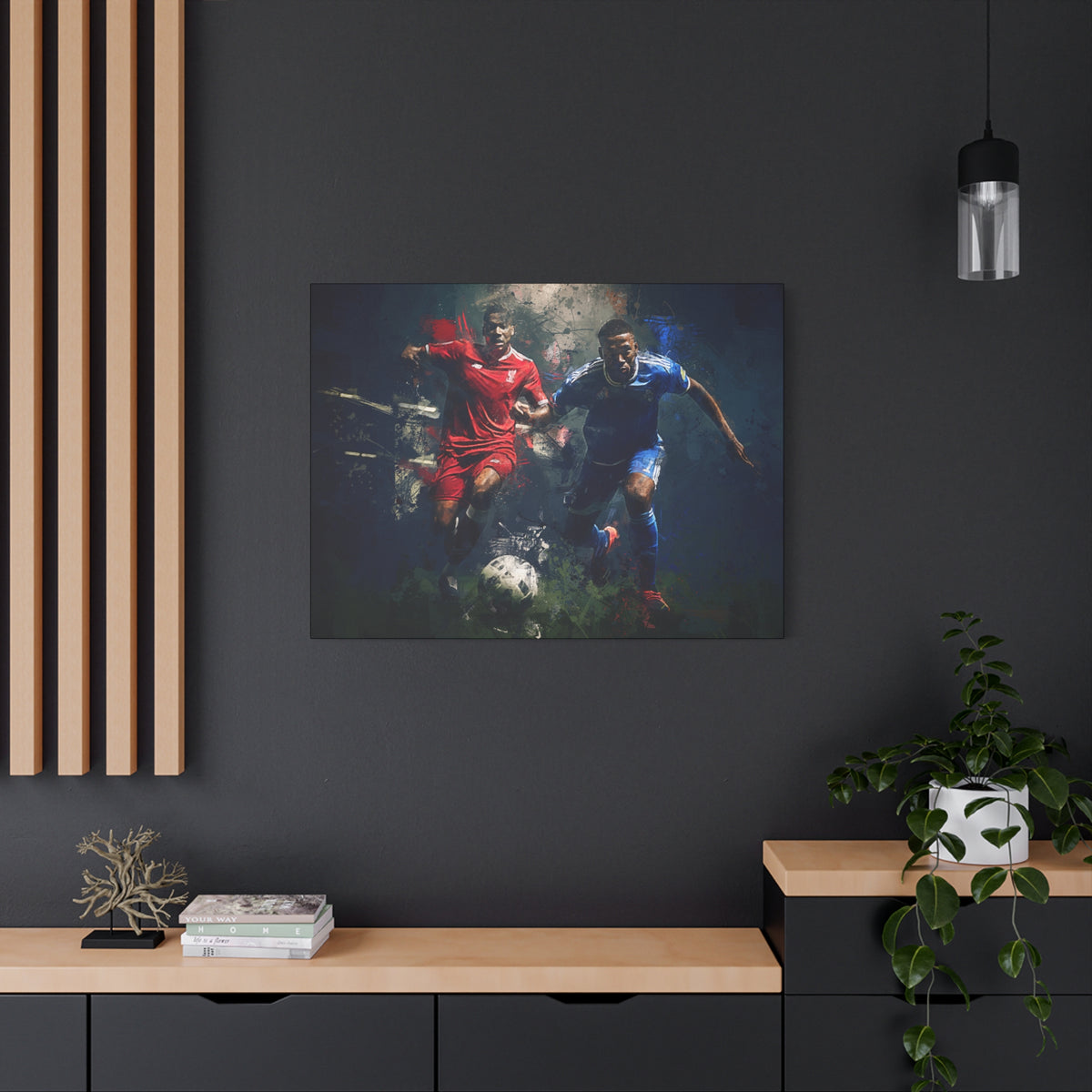 Rivalry Unleashed: Liverpool vs. Everton Expressionist Football Painting Print on Stretched Canvas. Ready to Hang Soccer Fan Gift