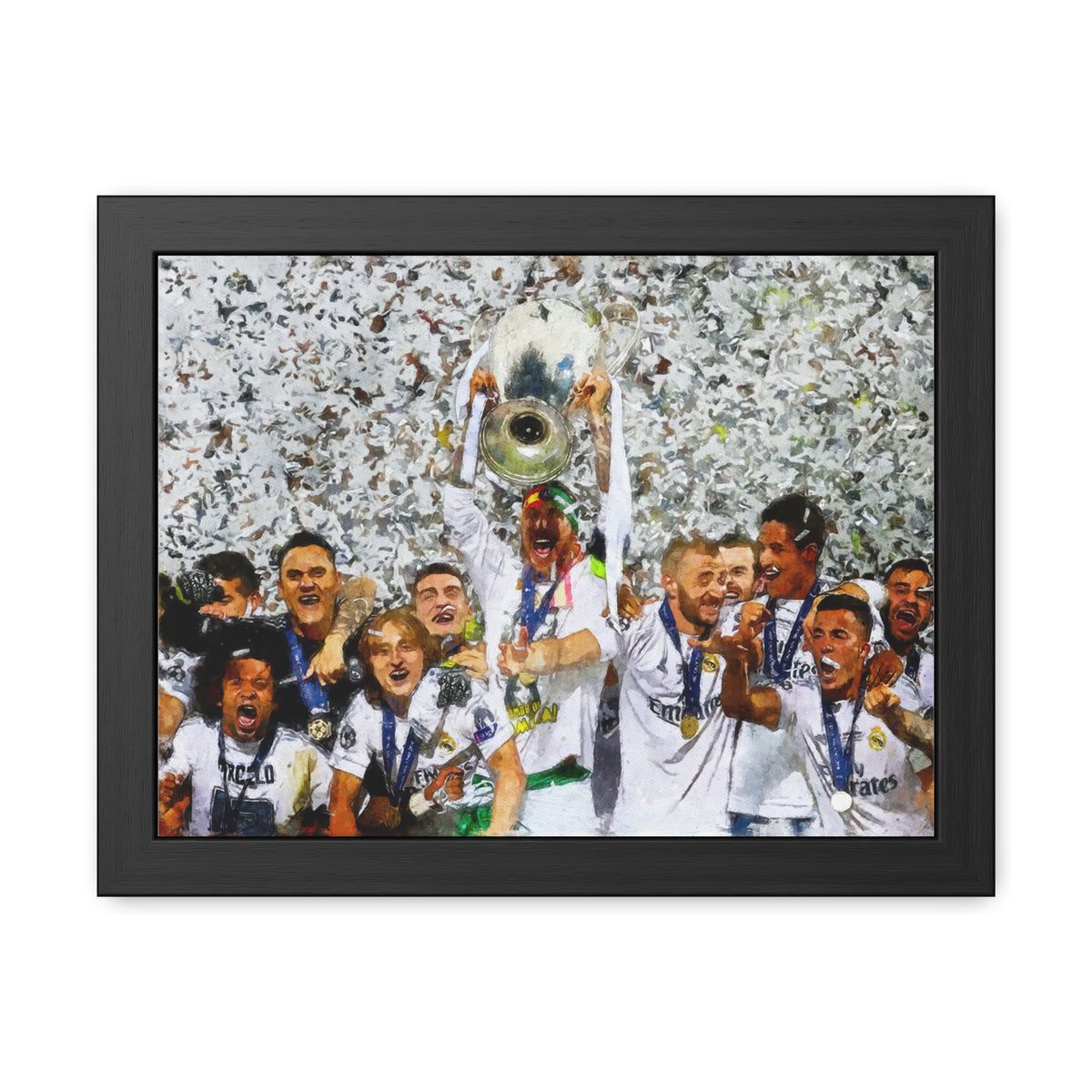 Champions League Winners 2017 Real Madrid Watercolour Painting, Ready to Hang Framed Art Print Poster, Real Madrid Fan Gift