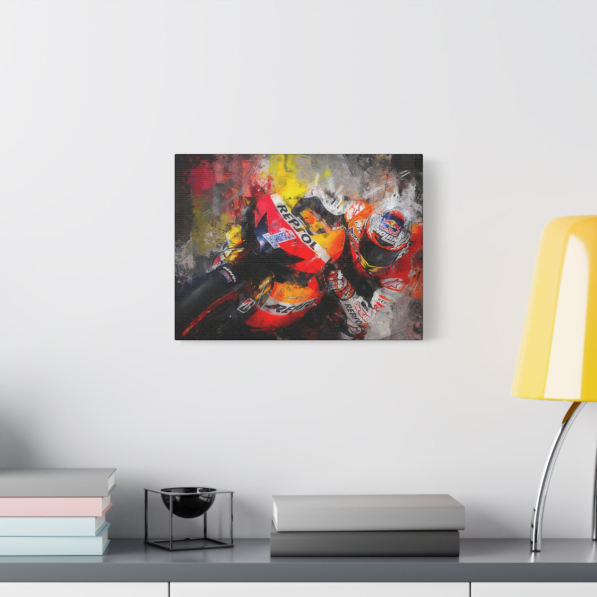 Speed & Splendor: MotoGP Expressionist Stretched Canvas Print Poster- Ready to Hang, Wall Art MotoGP Gift