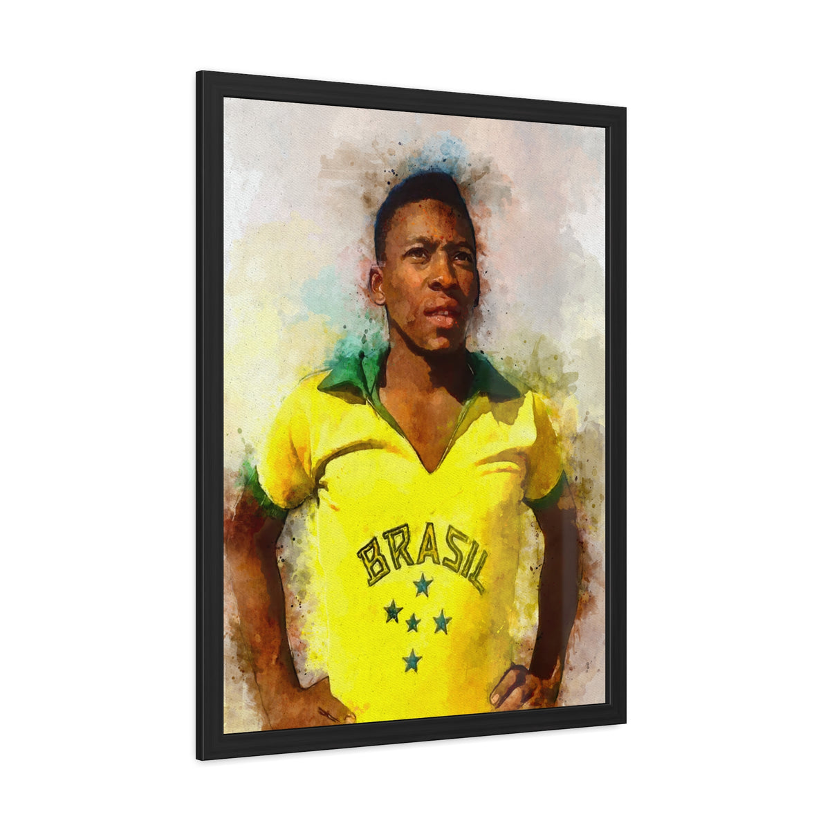 Celebrate Pelé: Expressionist Watercolour Portrait - Iconic Soccer Legend! Ready to Hang Framed Fine Art Print Poster, Football Wall Art, Soccer Fan Gift