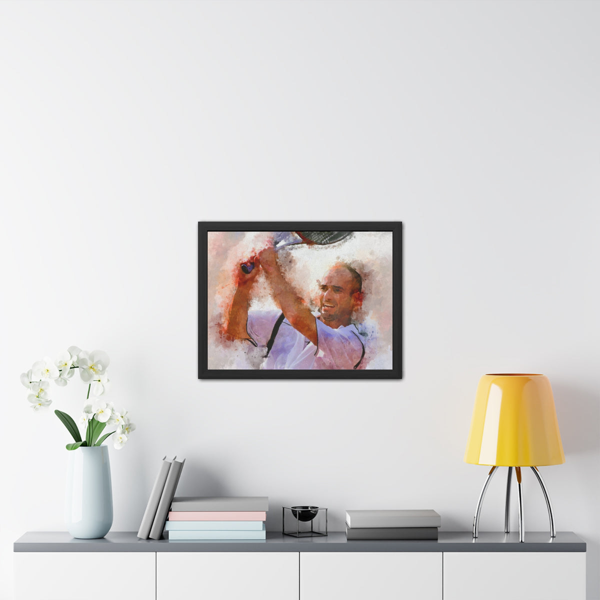 Andre Agassi Expressionist Portrait: Ready to Hang Framed Watercolour Fine Art Painting Print Poster, Tennis Wall Art, Tennis Fan Gift