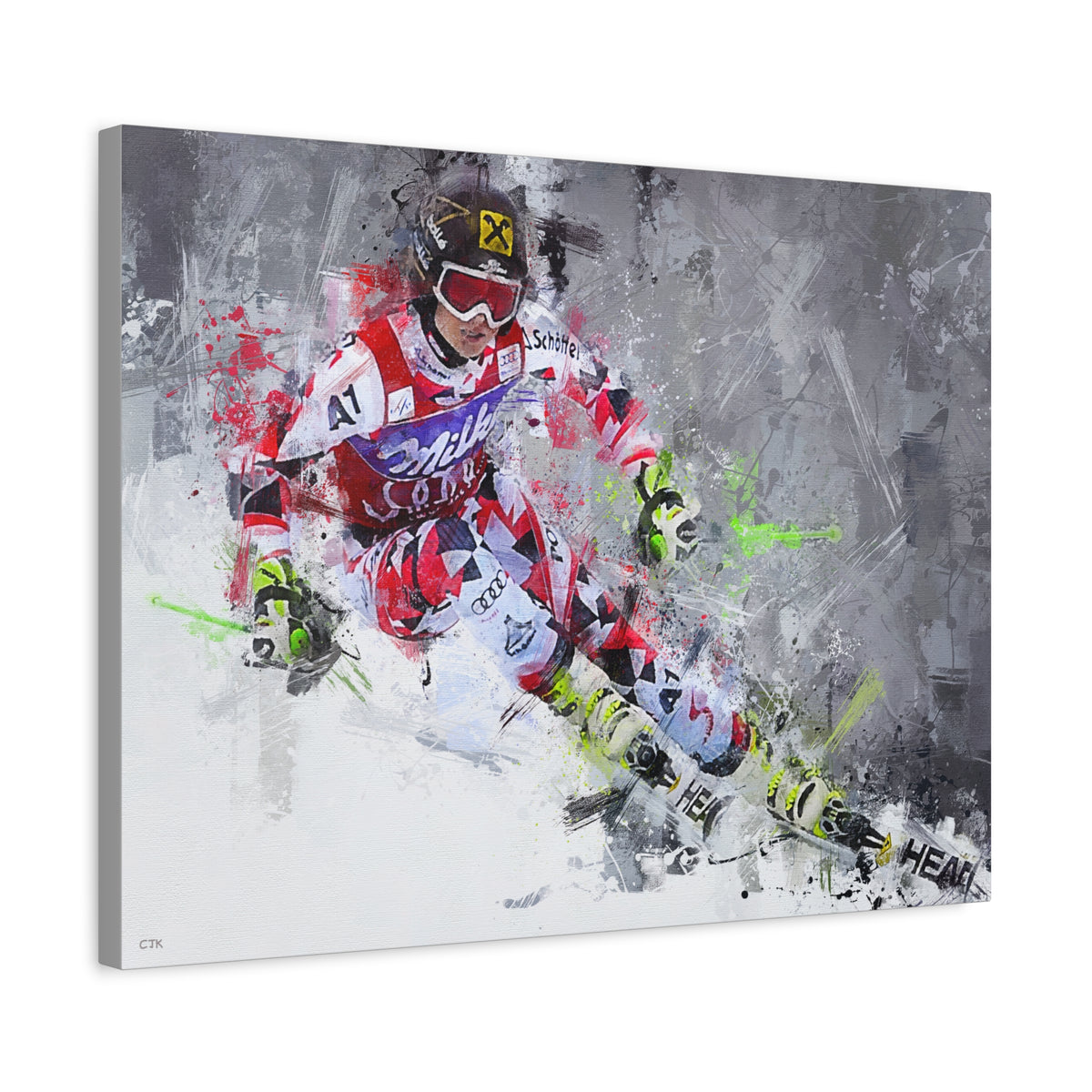 Graceful Descent: Anna Fenninger Expressionist Skiing Painting Print - Stretched Canvas Fine Art Poster, Ready to Hang Wall Art, Skier Gift