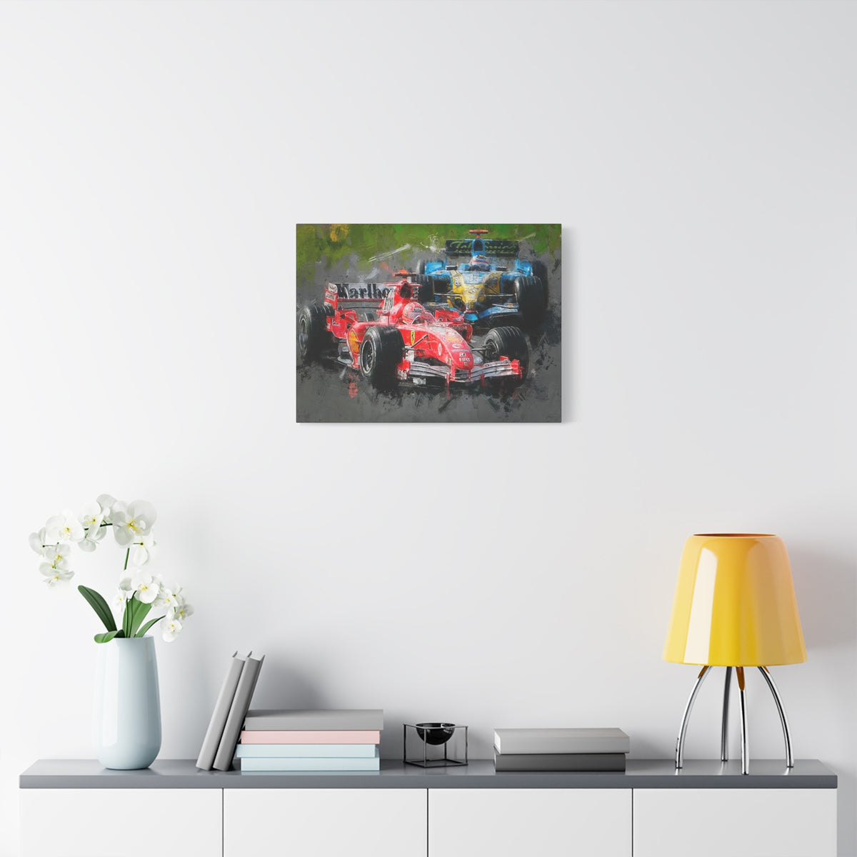 Race Day Drama: Stretched Canvas F1 Fine Art Print Poster - Ready to Hang, Wall Art Formula One Gift