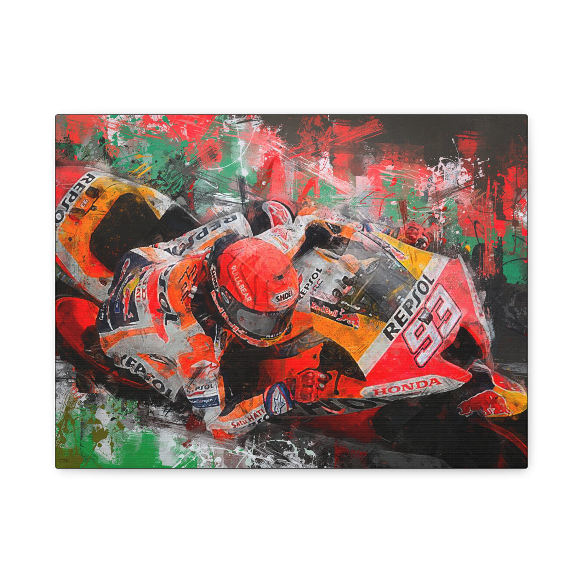 MotoGP Marc Marquez, Stretched Canvas Fine Art Print Poster, Ready to Hang, Wall Art Poster for Motorsports Enthusiasts, Perfect MotoGP Gift