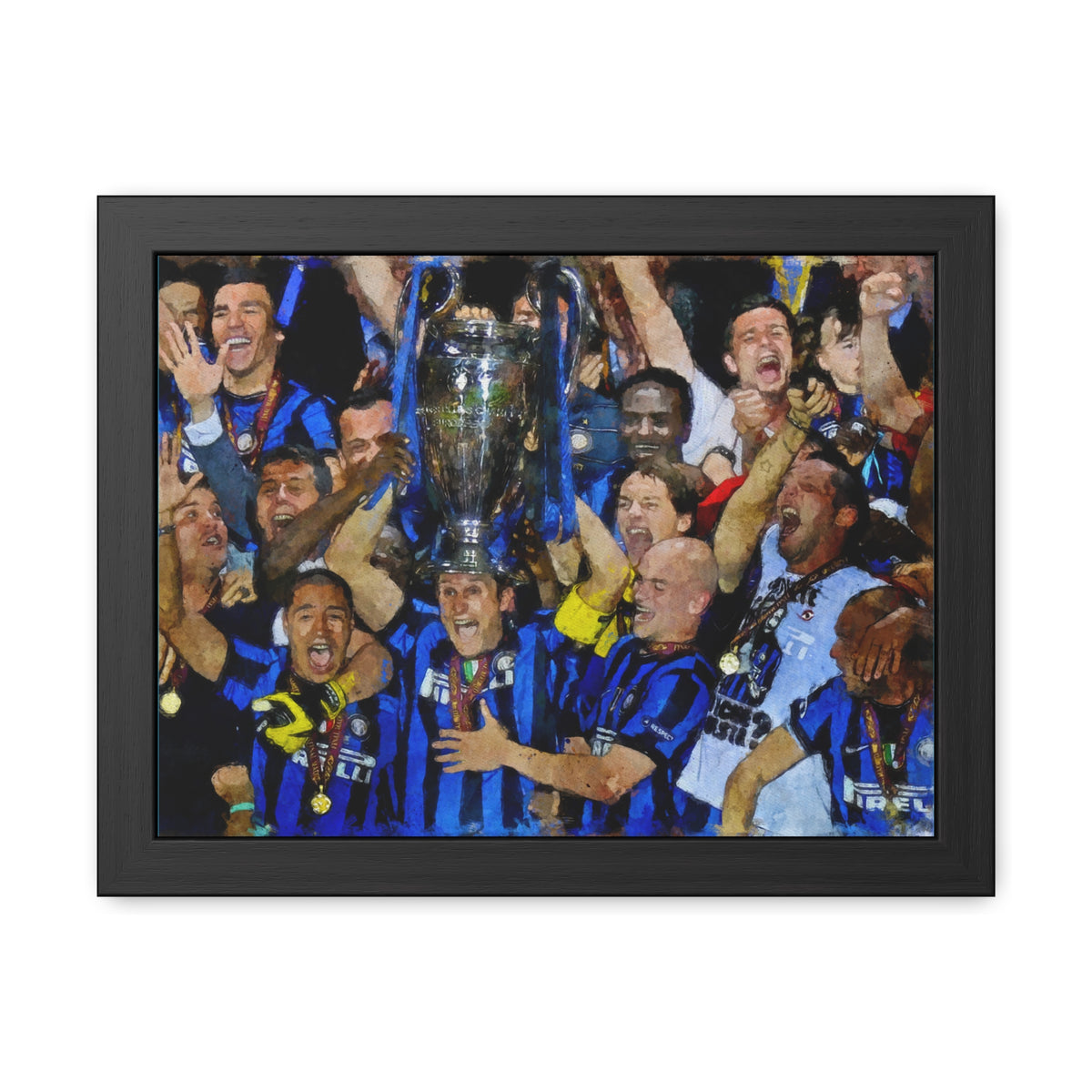Champions League Winners 2010 Inter Milan Watercolour Painting, Ready to Hang Framed Art Print Poster, Internazionale Fan Gift