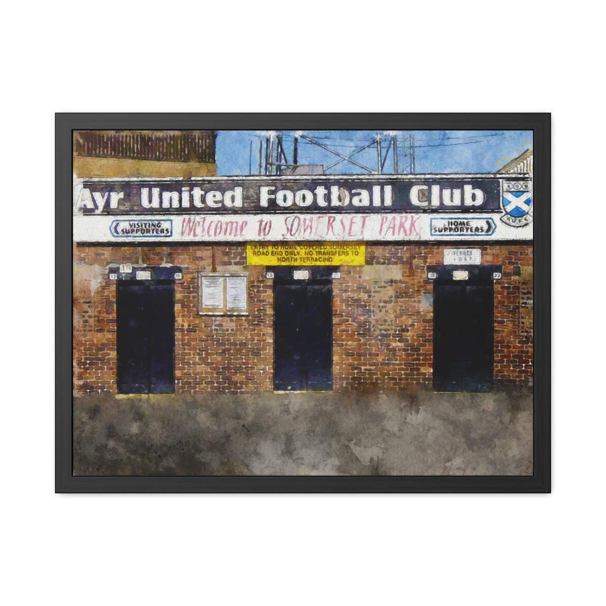 Ayr United Somerset Park Watercolour Painting ,Ready to Hang Framed Watercolour Fine Art Painting Print Poster, Football Wall Art, Soccer Fan Gift