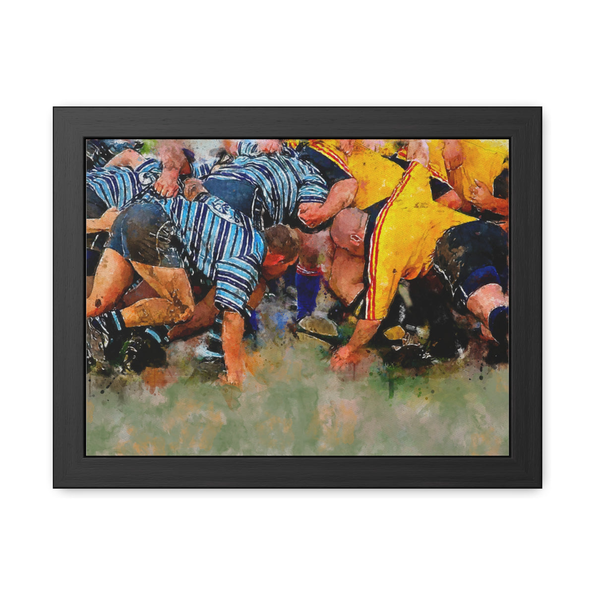 Spectacular Rugby Scrum: Framed Watercolour Fine Art Print Poster, Ready to Hang, Elevate Your Space with Rugger Wall Decor