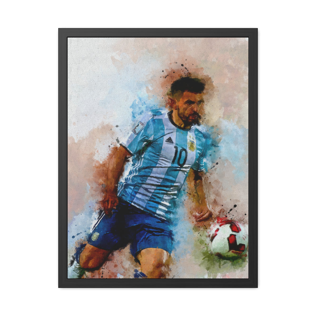 Sergio Agüero Expressionist Modern Art Framed Watercolour Print Portrait Painting, Ready to Hang Framed Fine Art Poster, Football Wall Art, Soccer Fan Gift