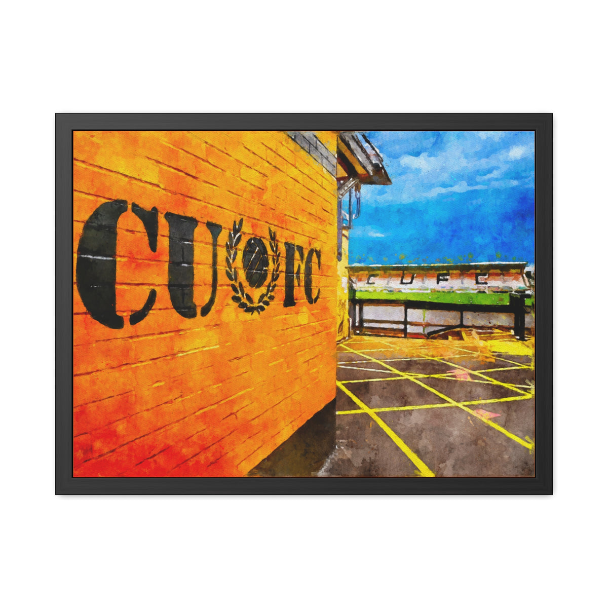 Cambridge United’s Abbey Stadium Print - Ready to Hang Framed Watercolour Fine Art Painting Print Poster, Football Wall Art, Soccer Fan Gift