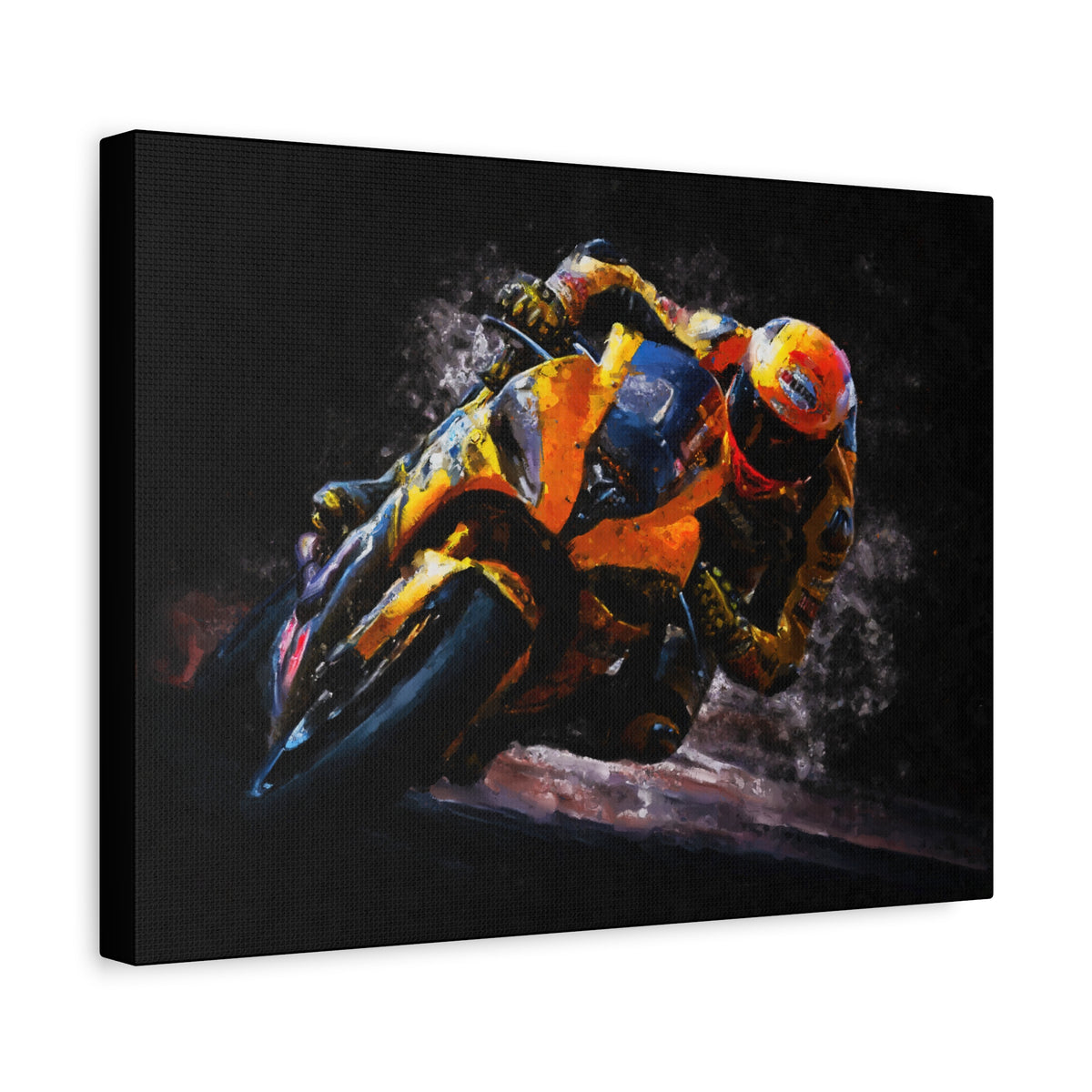 Impressionist MotoGP Bliss: Stretched Canvas Fine Art Print Poster - Ready to Hang, Wall Art MotoGP Gift