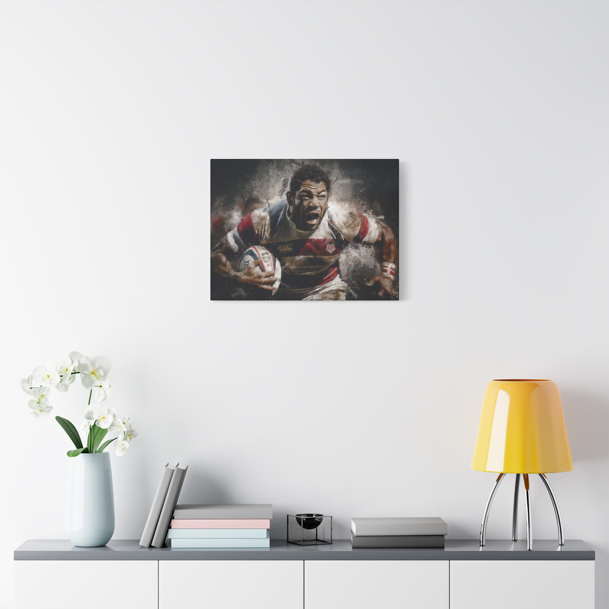 Dynamic Rugby Passion: Expressionist Stretched Canvas Fine Art Painting Print Poster - Ready to Hang Wall Art, Rugby Gift