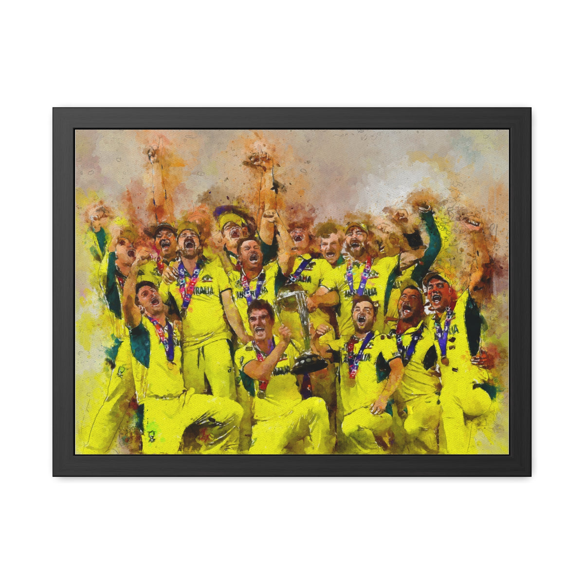 2023 Cricket World Cup Triumph: Australia's Celebratory Scene in Watercolour - Fine Art Print, Ready to Hang, Wall Art Cricket Gift