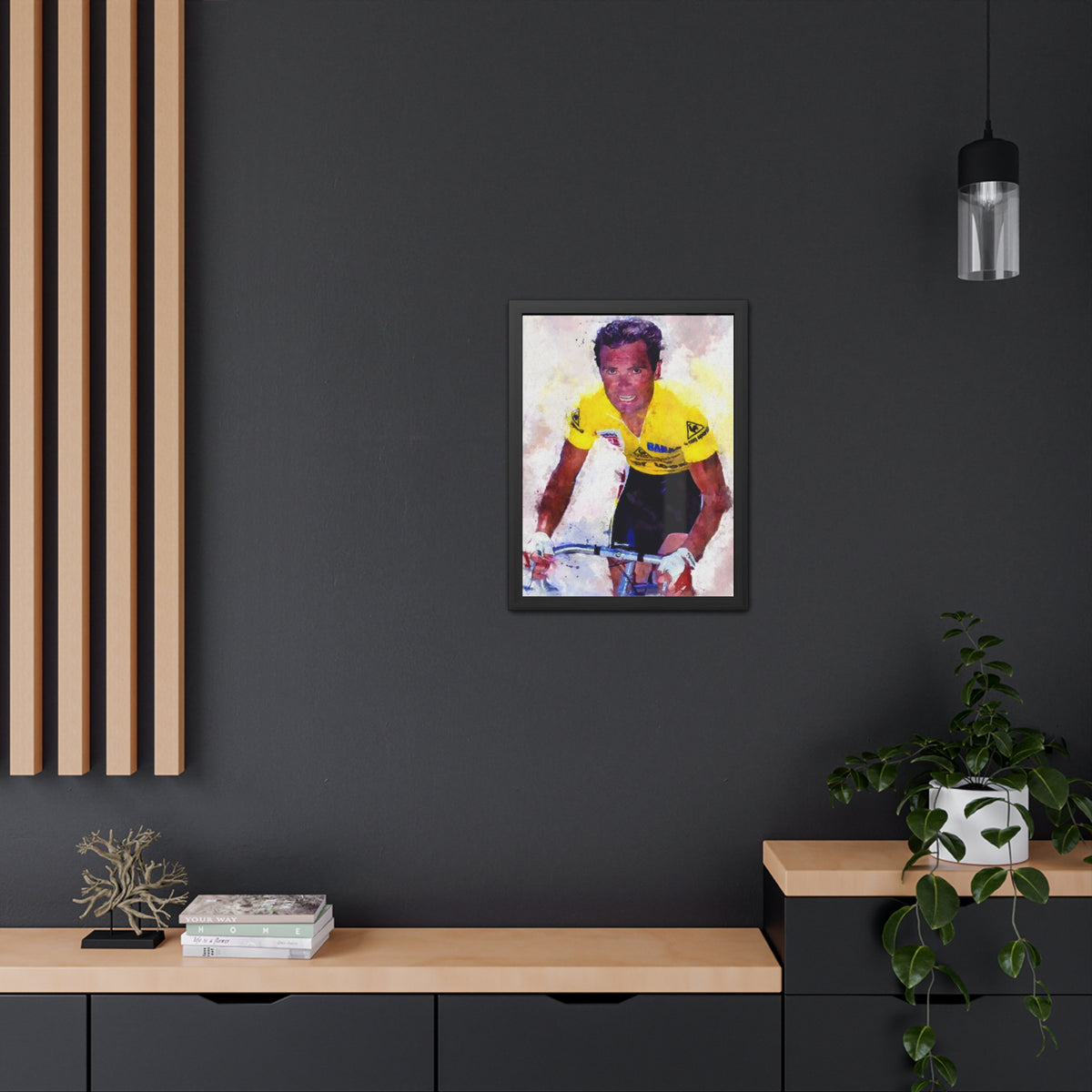 Bernard Hinault's Tour de France Triumph: Yellow Jersey Majesty in Framed Watercolour Art Print