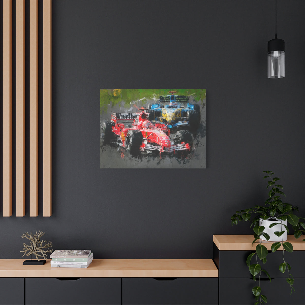Race Day Drama: Stretched Canvas F1 Fine Art Print Poster - Ready to Hang, Wall Art Formula One Gift