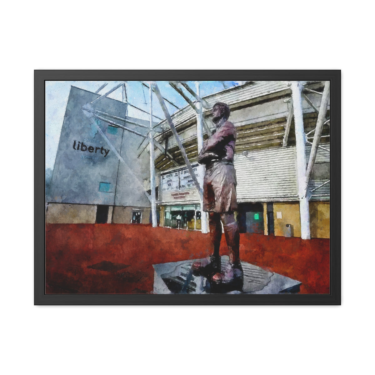 Swansea City Liberty Stadium, Swansea City. Ready to Hang Framed Watercolour Fine Art Painting Print Poster, Football Wall Art, Soccer Fan Gift
