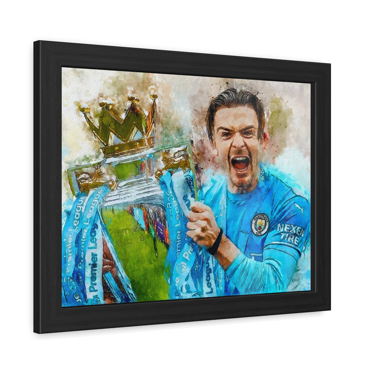 Premier League Winners 2022 Manchester City Watercolour Painting, Ready to Hang Framed Art Print Poster, Man City Fan Gift