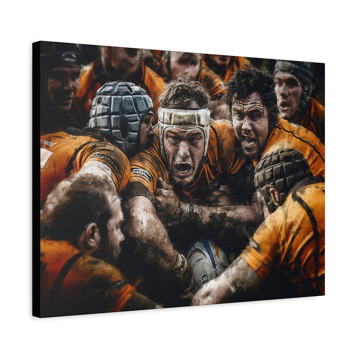 Rugby Intensity Unleashed: Expressionist Canvas Painting Print - Ready to Hang Wall Art, Perfect Rugby Fan Gift!