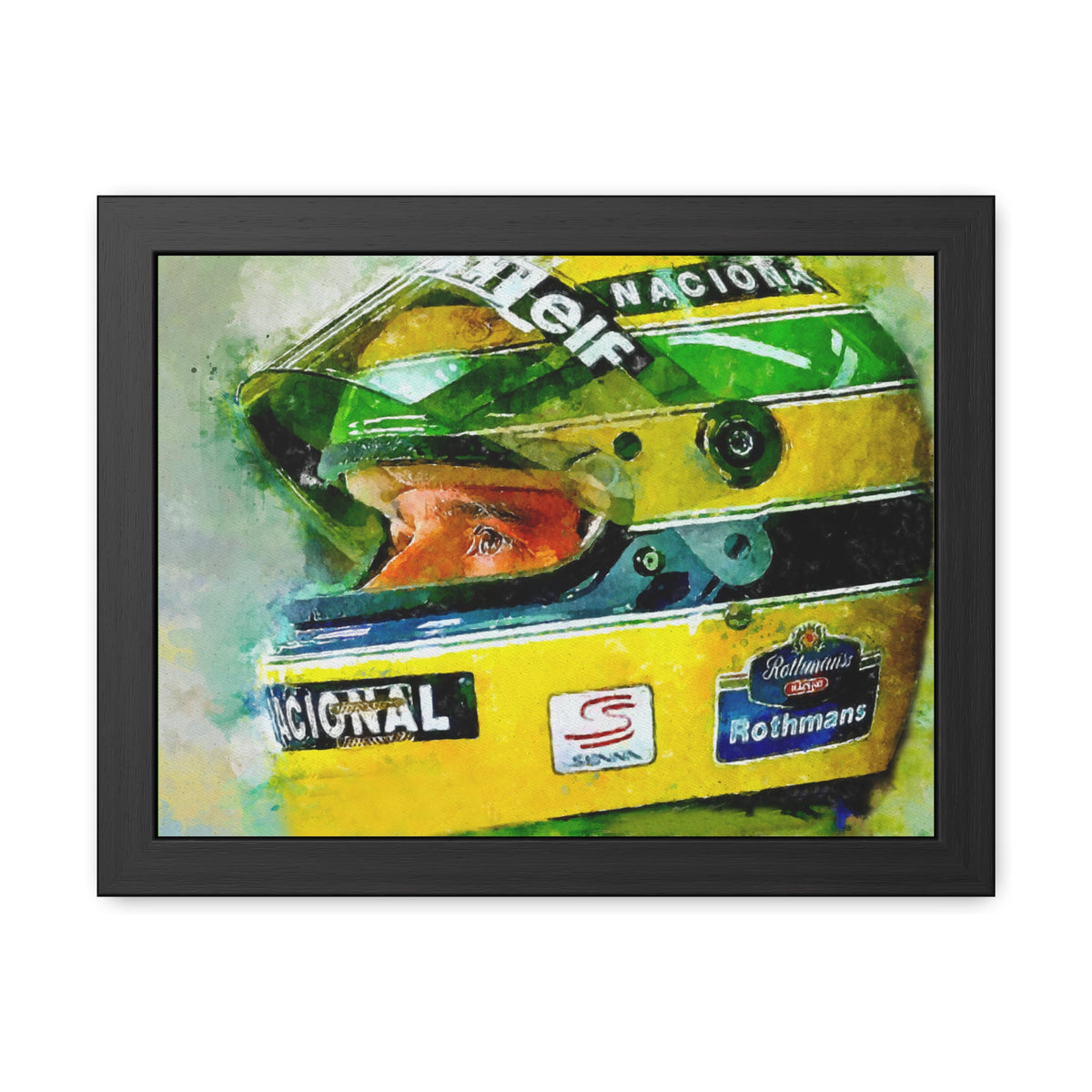 Speed & Elegance: Framed Watercolour F1 Fine Art Print Poster - Ayrton Senna's Dynamic Drive - Ready to Hang, Wall Art Formula One Gift