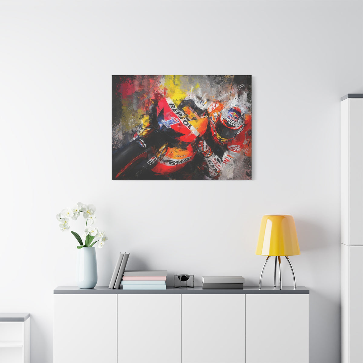 Speed & Splendor: MotoGP Expressionist Stretched Canvas Print Poster- Ready to Hang, Wall Art MotoGP Gift