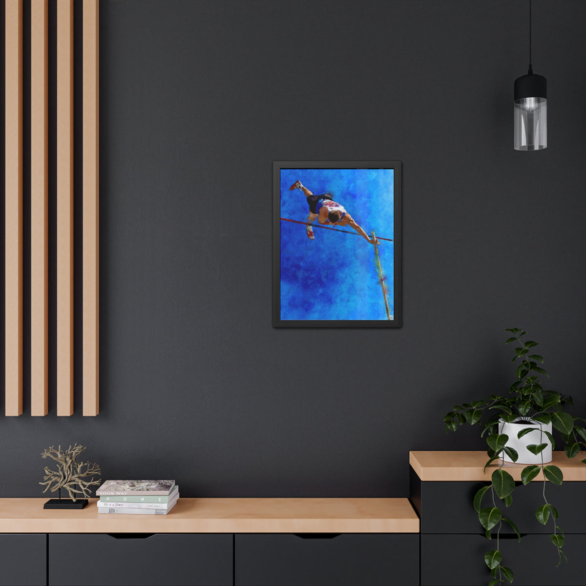 Capture Pole Vaulting Action with Modern Art - Ready to Hang Framed Watercolour Fine Art Painting Print Poster, Athletics Wall Art, Athletics Fan Gift