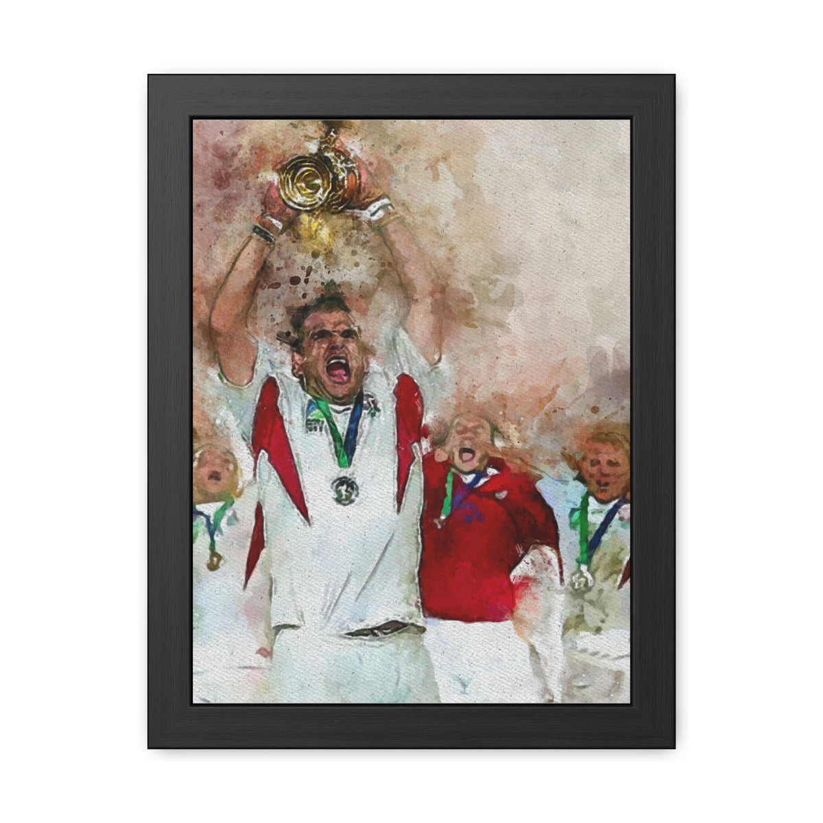 Rugby World Cup Winners 2003 England Framed Watercolour Painting Fine Art Print Poster, Ready to Hang Wall Art, Rugby Fan Gift