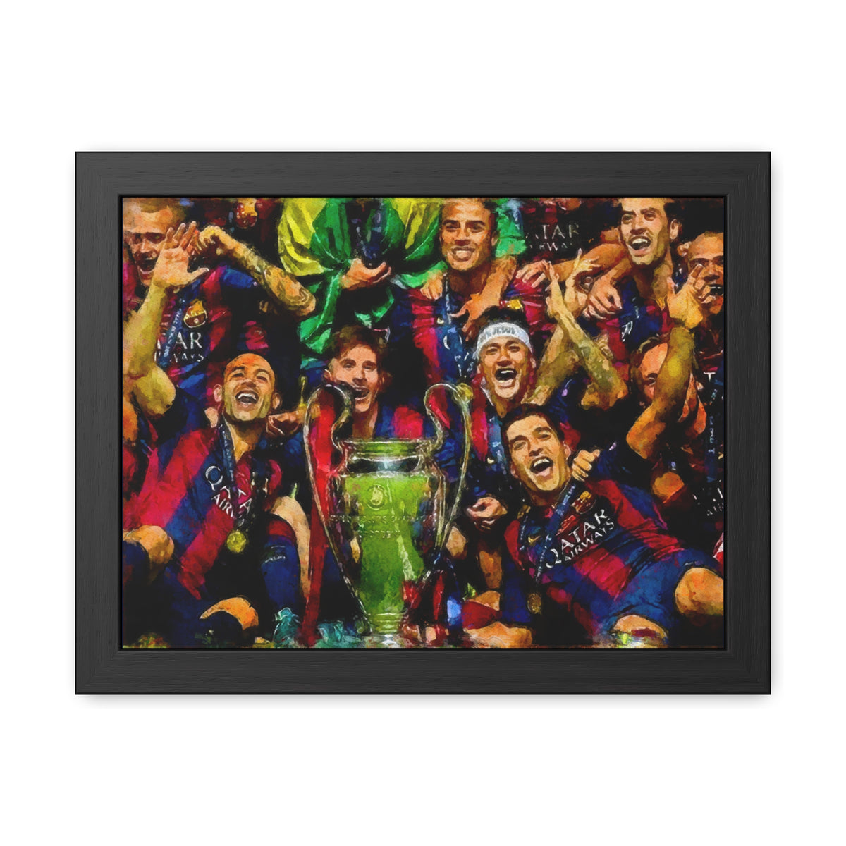 Champions League Winners 2015 Barcelona Watercolour Painting, Ready to Hang Framed Art Print Poster, Barcelona Fan Gift