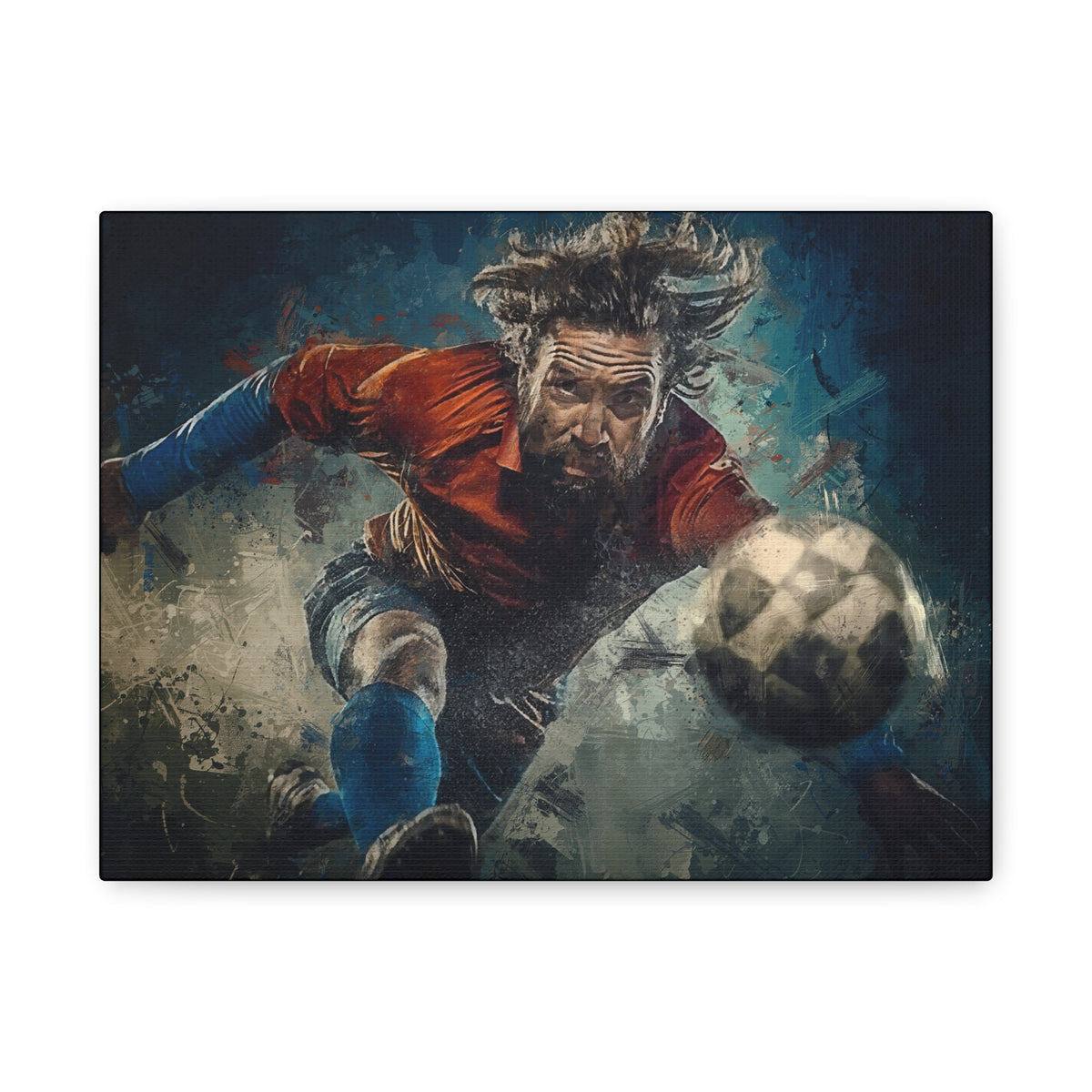 Striker's Power: Expressionist Soccer Art Painting Print - Stretched Canvas Fine Art Poster, Ready to Hang - Perfect Football Fan Gift