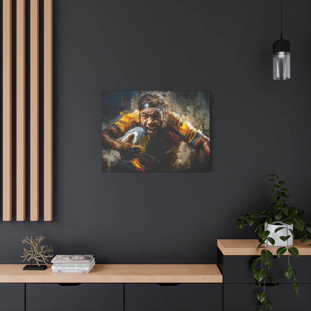 Rugby Fury Unleashed: Stretched Canvas Fine Art Print - Ready to Hang Wall Art, Perfect Rugby Fan Gift