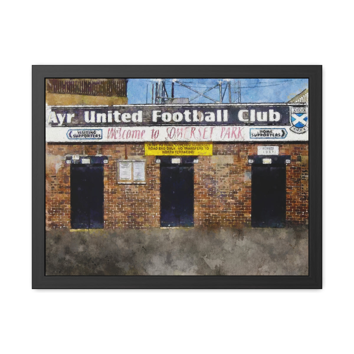 Ayr United Somerset Park Watercolour Painting ,Ready to Hang Framed Watercolour Fine Art Painting Print Poster, Football Wall Art, Soccer Fan Gift