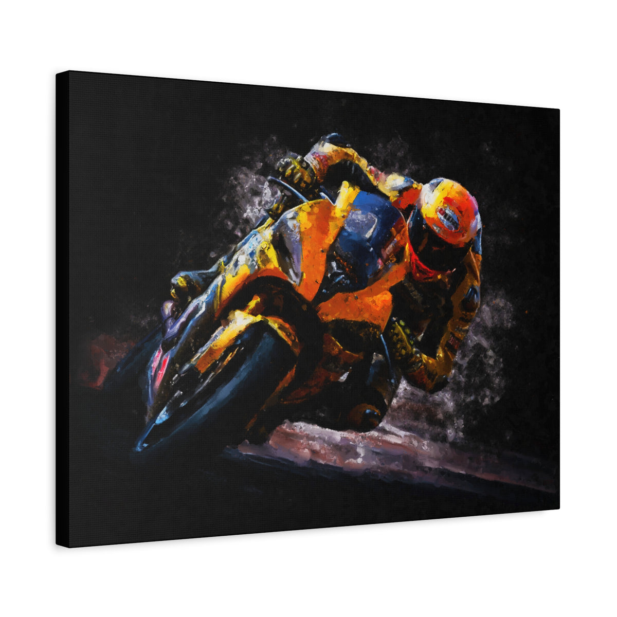 Impressionist MotoGP Bliss: Stretched Canvas Fine Art Print Poster - Ready to Hang, Wall Art MotoGP Gift