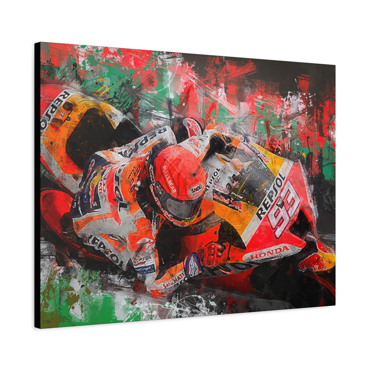 MotoGP Marc Marquez, Stretched Canvas Fine Art Print Poster, Ready to Hang, Wall Art Poster for Motorsports Enthusiasts, Perfect MotoGP Gift