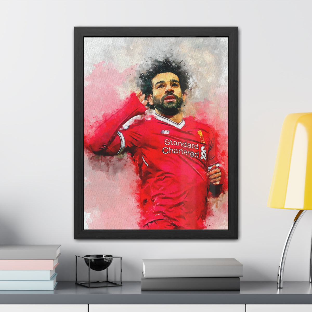 Celebrate Mohamed Salah with Expressionist Modern Art, Framed Watercolour Print Portrait, Premier League Champion, Ready to Hang Framed Watercolour Fine Art Painting Print Poster, Football Wall Art, Soccer Fan Gift