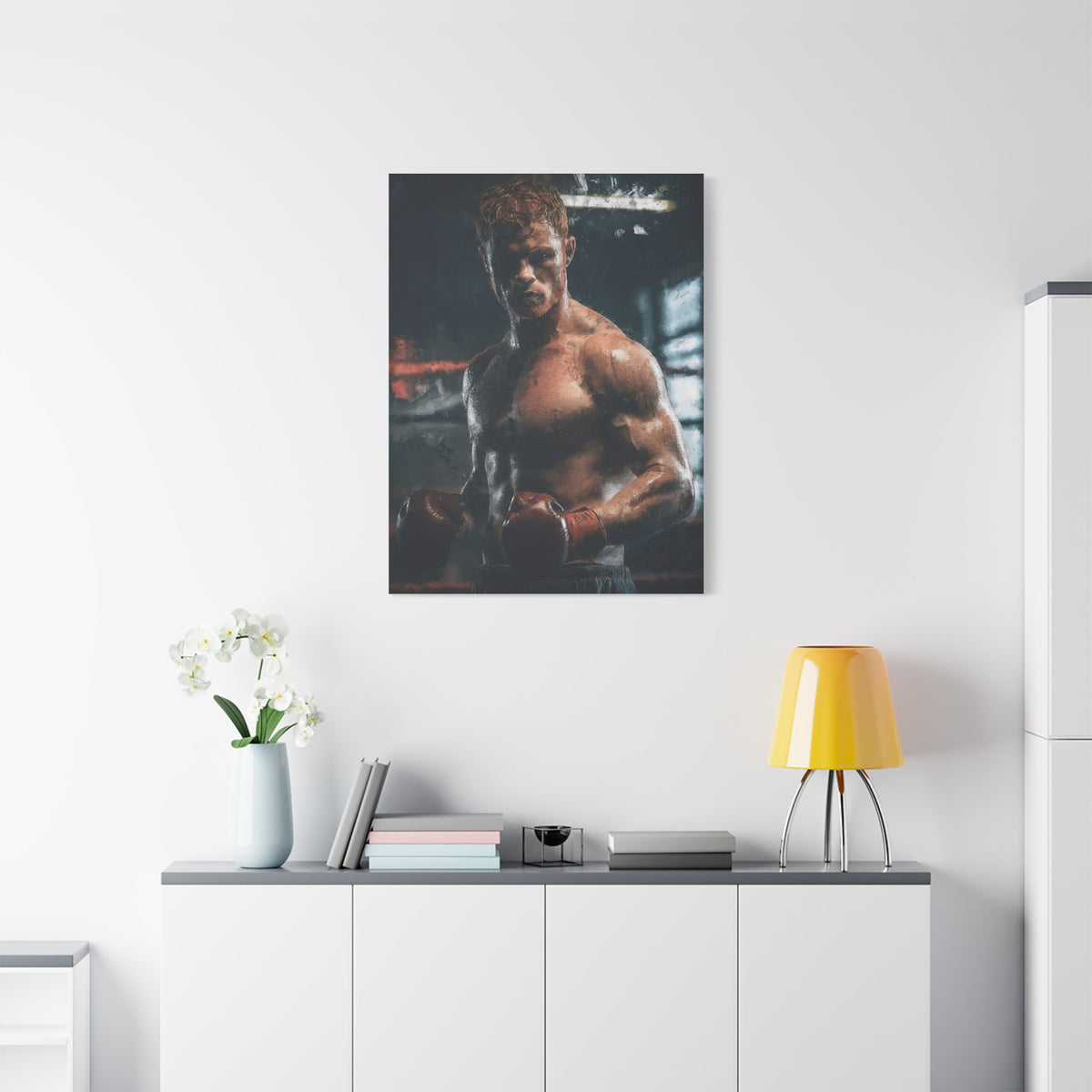 Canelo Álvarez Painting: Expressive Boxing Brilliance - Stretched Canvas Fine Art Boxing Print Poster, Ready to Hang, Wall Art Boxing Gift