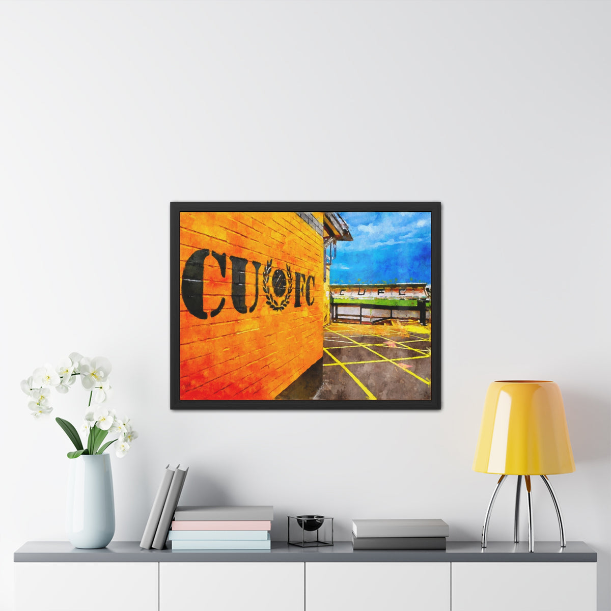 Cambridge United’s Abbey Stadium Print - Ready to Hang Framed Watercolour Fine Art Painting Print Poster, Football Wall Art, Soccer Fan Gift