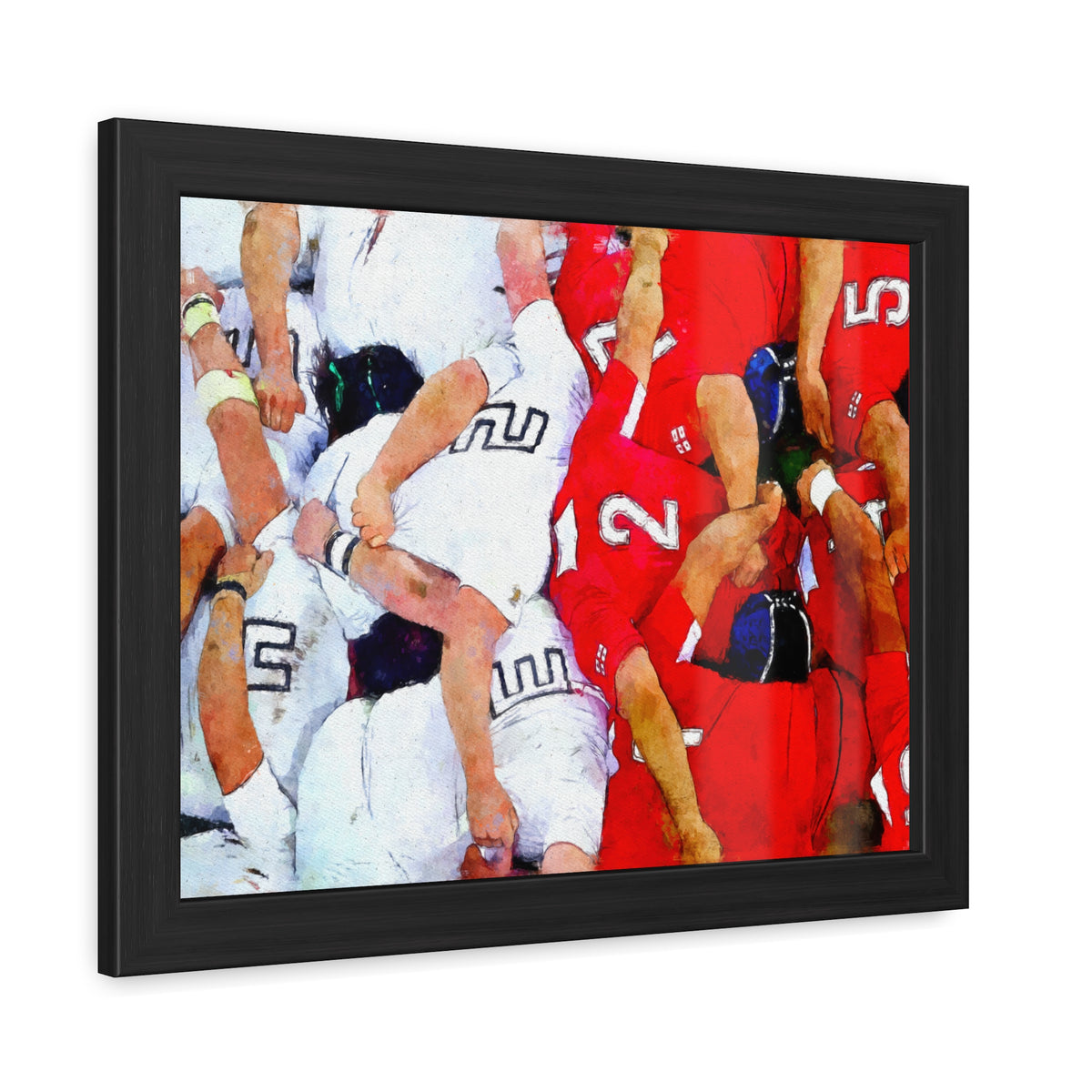 Dynamic Rugby Scrum, Ready to Hang Framed Watercolour Fine Art Print Poster, Elevate Your Space with Rugger Wall Art, Perfect Rugby Fan Gift