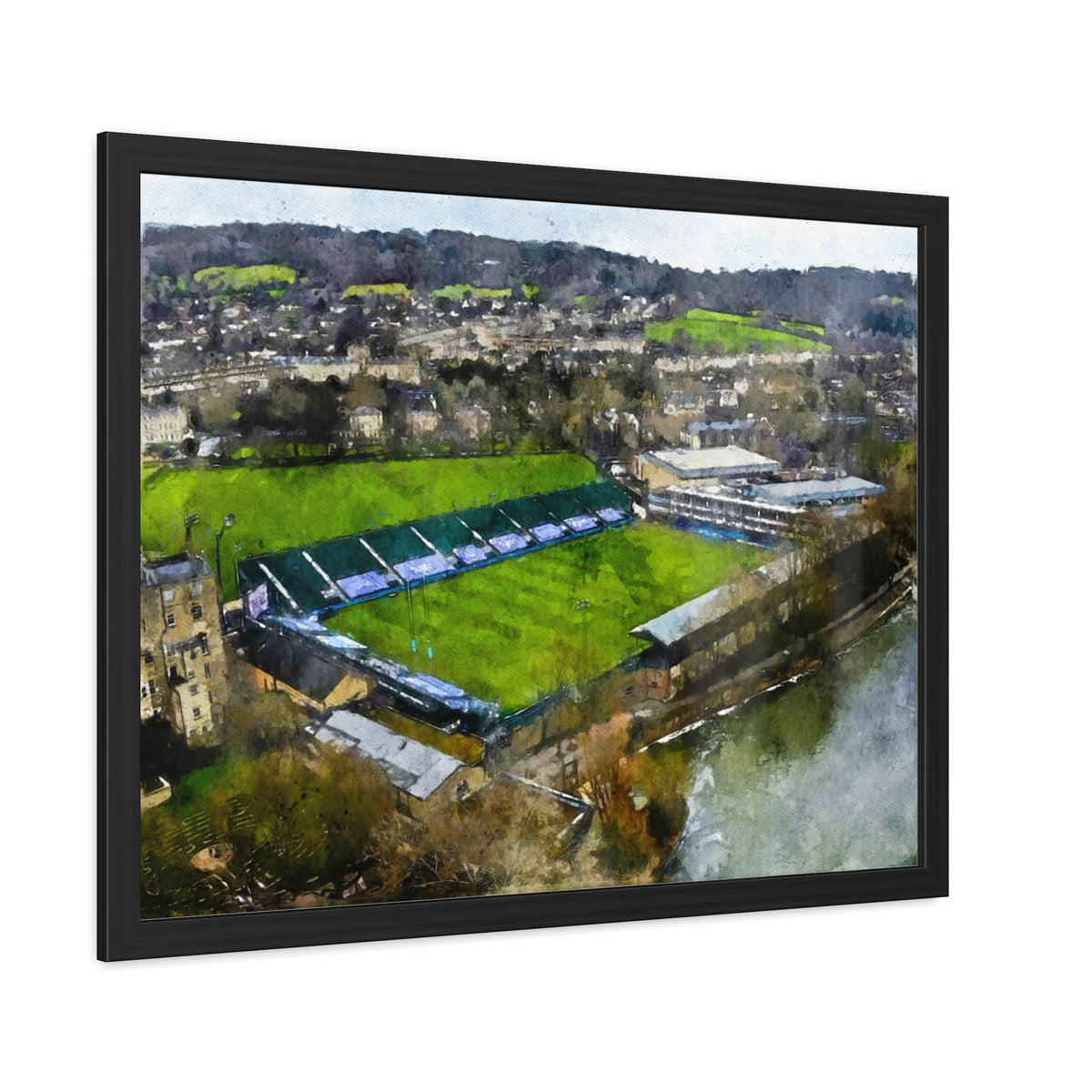 Bath Rugby Bliss: The Recreation Ground Painting- Ready to Hang Framed Fine Art Rugby Print Poster, Stadium Ground Wall Art, Rugby Fan Gift
