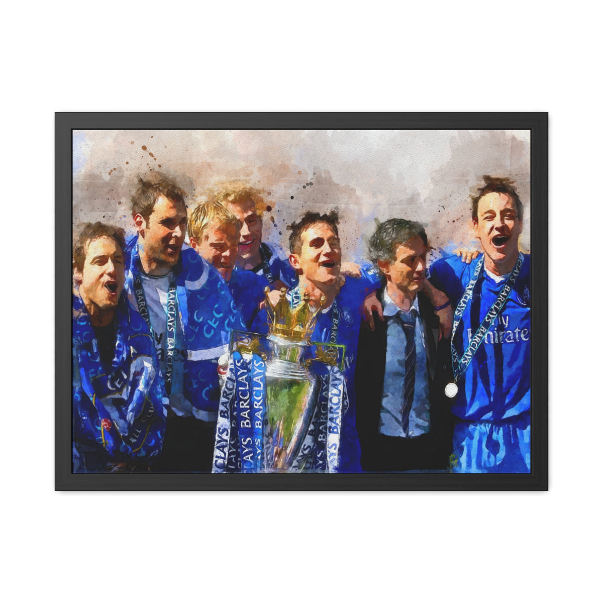 Premier League Winners 2005 Chelsea Watercolour Painting, Ready to Hang Framed Art Print Poster, Chelsea Fan Gift