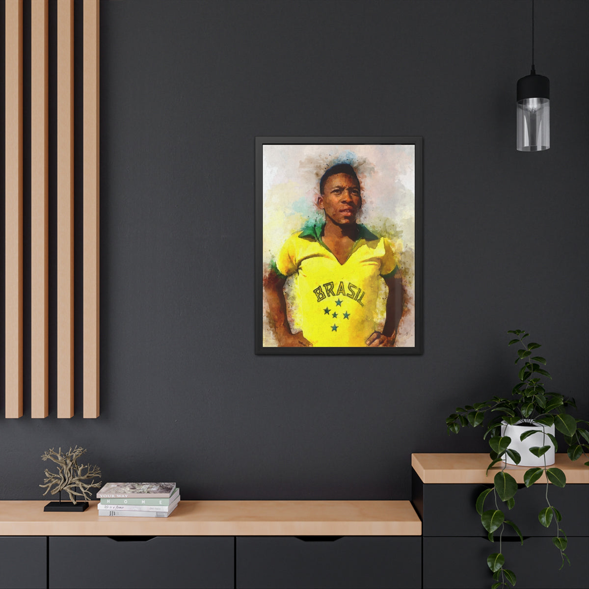 Celebrate Pelé: Expressionist Watercolour Portrait - Iconic Soccer Legend! Ready to Hang Framed Fine Art Print Poster, Football Wall Art, Soccer Fan Gift