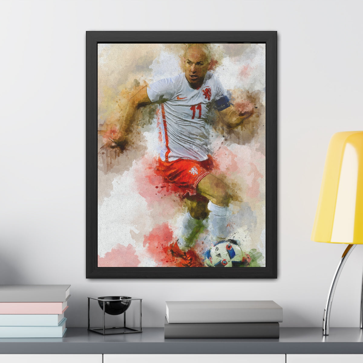 Arjen Robben Expressionist Portrait - Soccer Legend Art! Ready to Hang Framed Watercolour Fine Art Painting Print Poster, Football Wall Art, Soccer Fan Gift