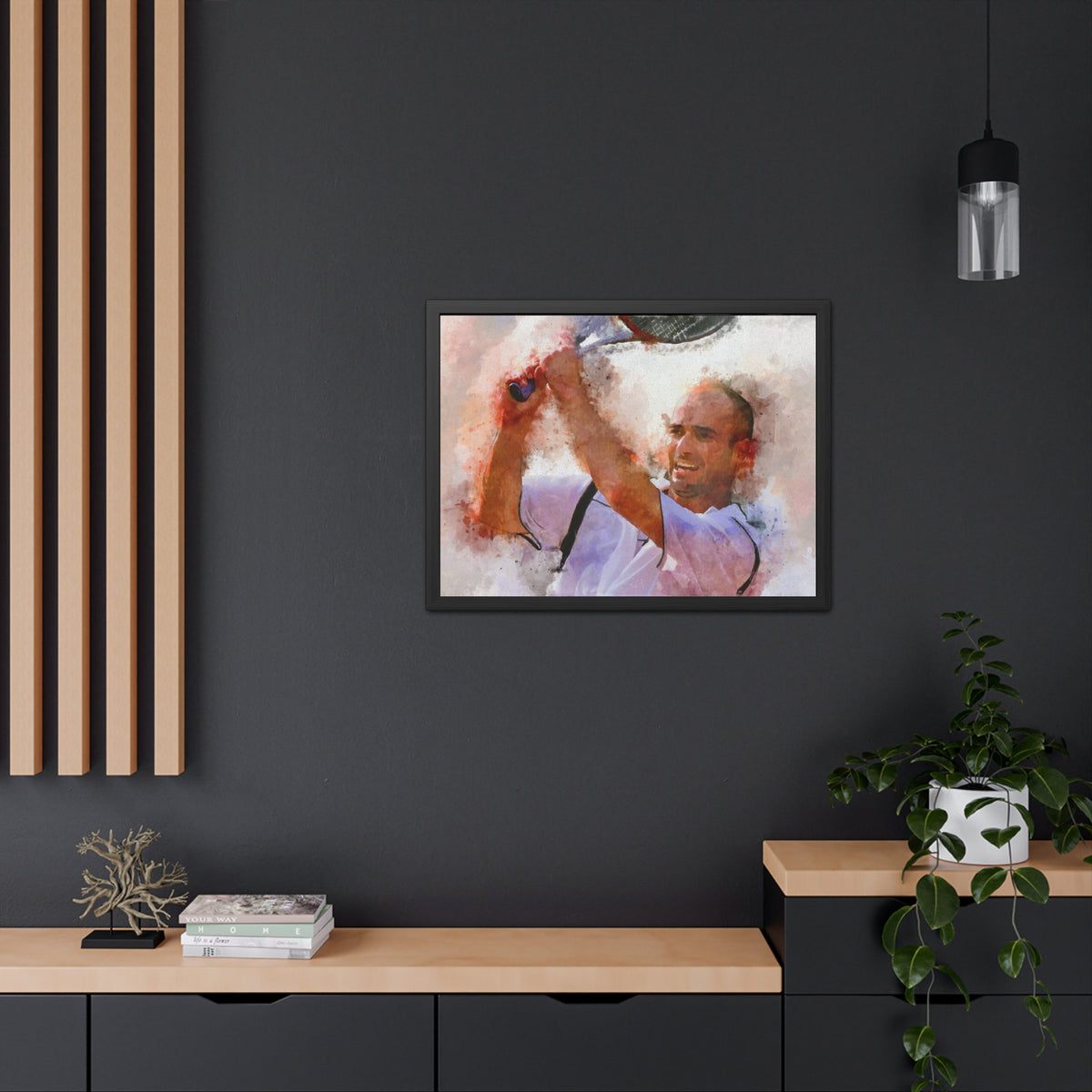 Andre Agassi Expressionist Portrait: Ready to Hang Framed Watercolour Fine Art Painting Print Poster, Tennis Wall Art, Tennis Fan Gift