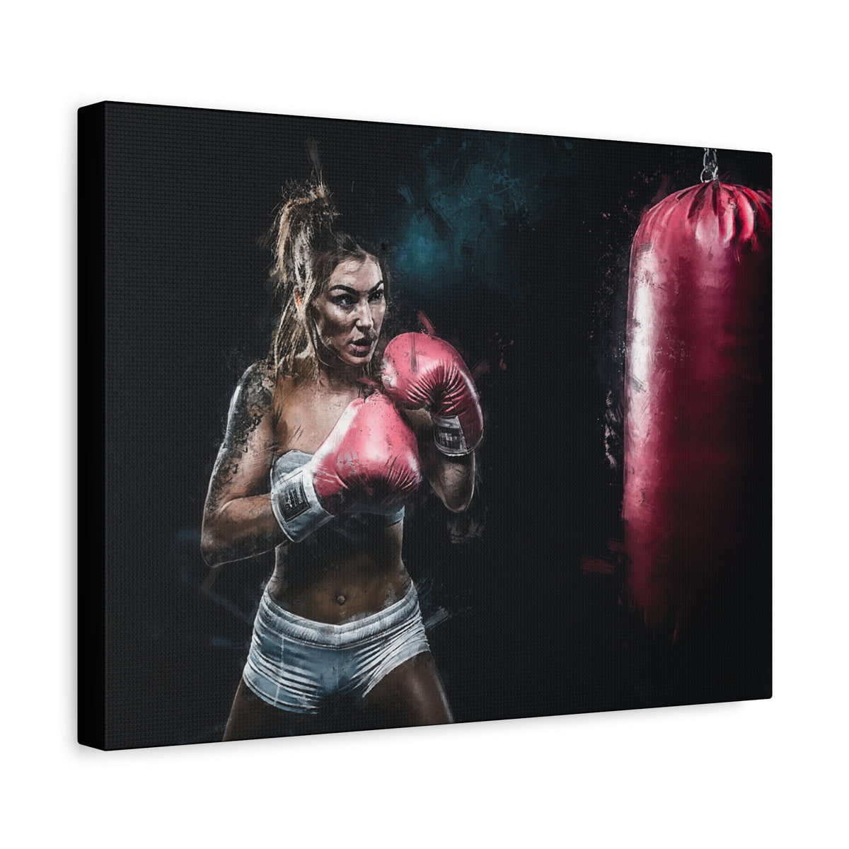 Empower Your Space: Woman Boxer Training - Stretched Canvas Fine Art Boxing Print Poster - Ready to Hang, Wall Art Boxing Gift