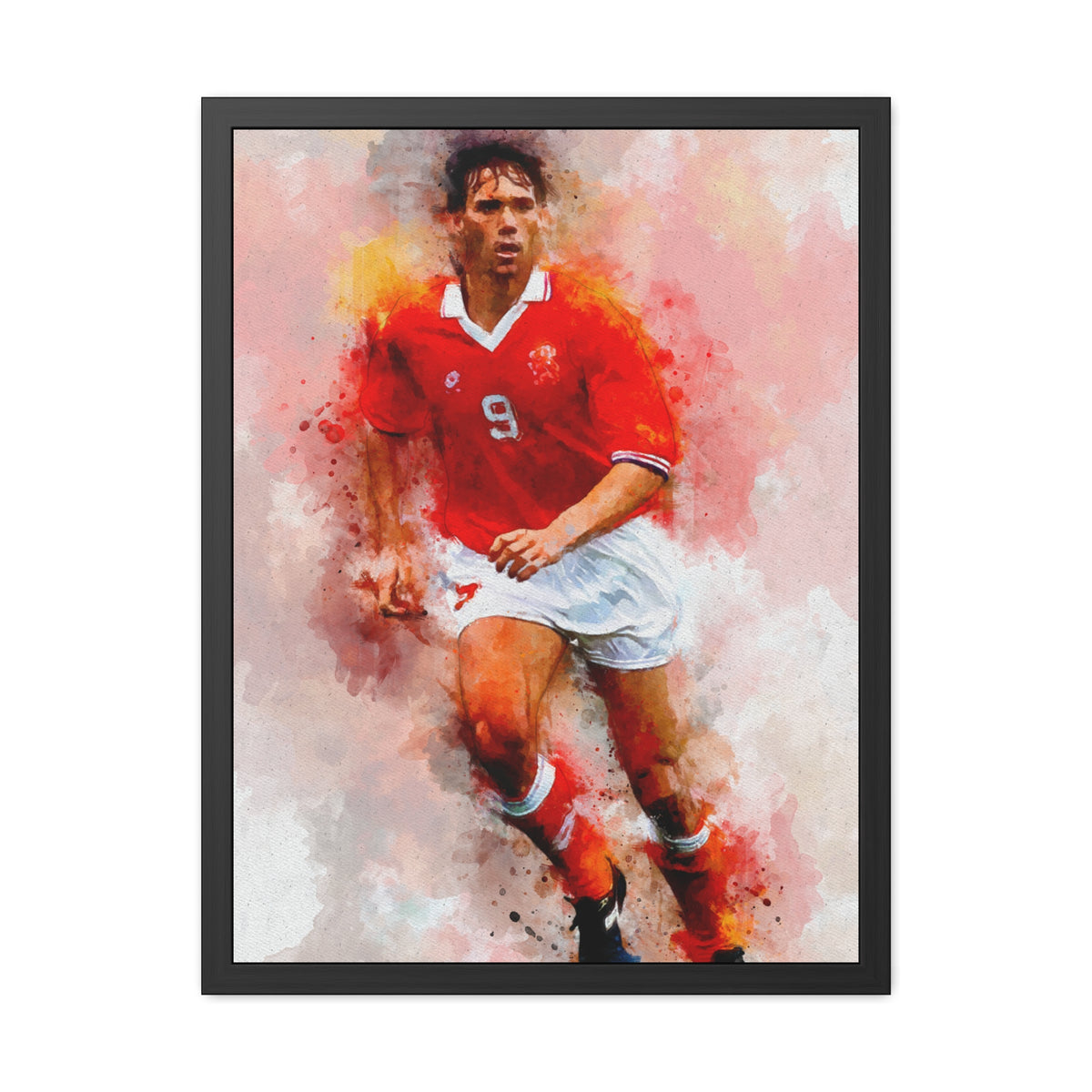 Marco Van Basten Expressionist Watercolour Portrait Painting – Iconic Football Legend Print, Ready to Hang Framed Watercolour Fine Art Painting Print Poster, Football Wall Art, Soccer Fan Gift