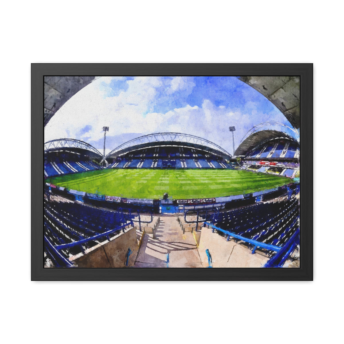Huddersfield Town’s John Smith's Stadium, Ready to Hang Framed Watercolour Fine Art Painting Print Poster, Football Wall Art, Soccer Fan Gift