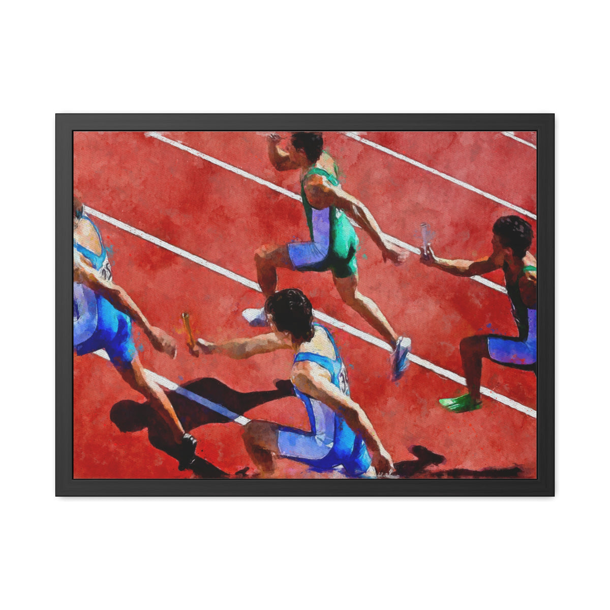 Dynamic Relay Race Watercolour Painting Print - Ready to Hang Framed Watercolour Fine Art Painting Print Poster, Athletics Wall Art, Athletics Fan Gift